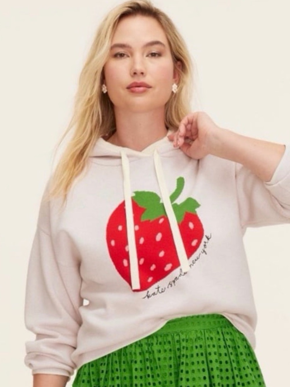 kate spade White Hoodie with Red Strawberry Graphic